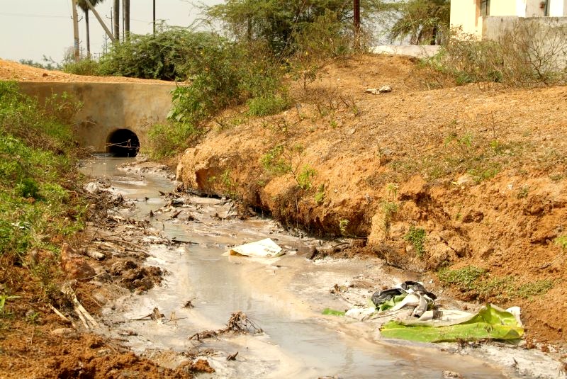 	Indien: Versiffter Bach voller Chemikalien und Müll	